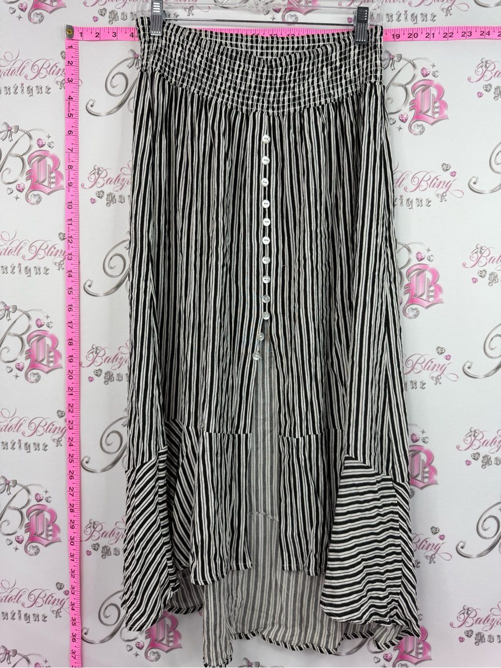 Pink laundry skirt stripes Striped Button-Front Midi Skirt - Black & White